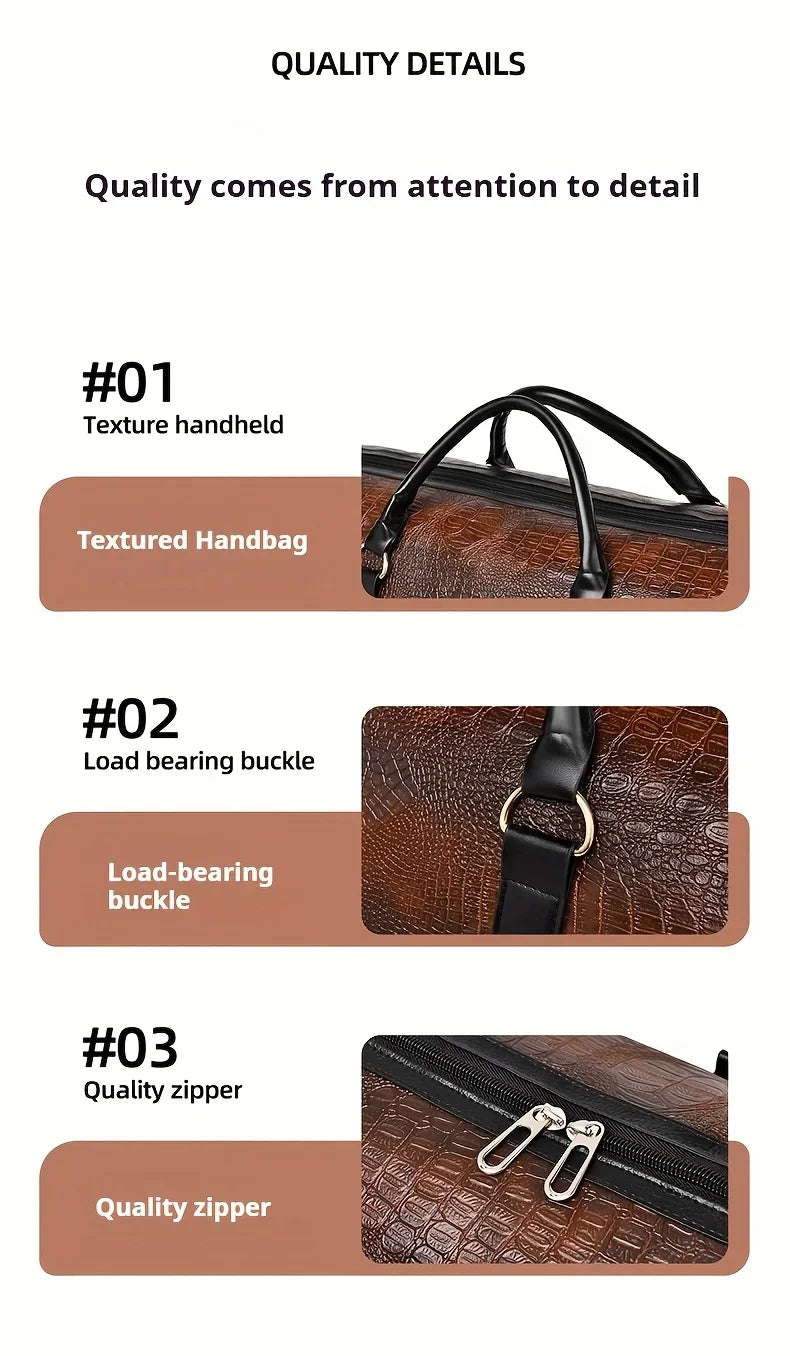 Large Capacity Retro Crocodile-Textured Travel Duffel Bag - Durable Unisex Vacation Luggage,  Versatile Gift for Men & Women