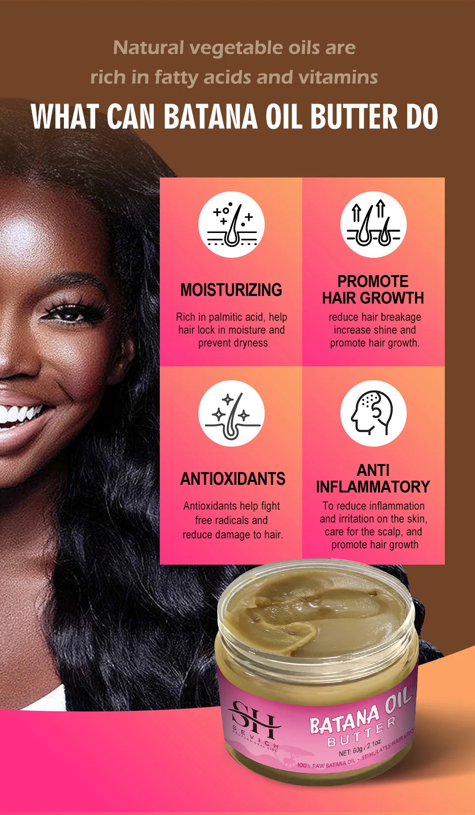 100% Pure Batana Oil From Honduras Natural Batana Butter For Hair Growth Alopecia Areata Hair Loss Treatment For Men & Women