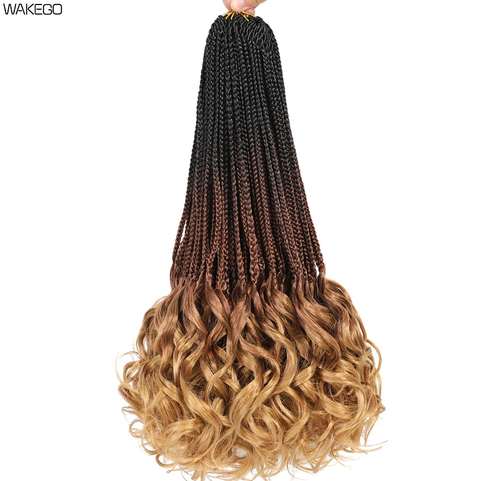 14 18 24 Inch French Curl Box Braids Crochet Hair Ombre Brown to Blonde Prelooped Synthetic French Curls Braiding Hair for Women