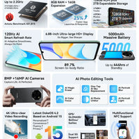 Blackview SHARK 6 AI Smartphone Android 15 Unisoc T8100 5G Mobile Phone 6.88'' Display 120Hz,  8+16GB RAM,128GB+2TB ROM, 5000mAh