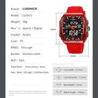 LOQNCE Sports Watches Fashion Men Watches 50m Waterproof Rectangle LED Big Dial Display Digital Watches LED Wristwatches Men