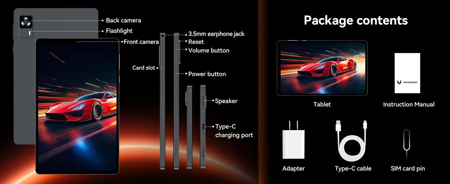 Headwolf FPad7Pro SIM 4G LTE Gaming Tablet 8.4" 2.5K FHD Display Screen 16GB 512GB MTK 7050 CPU,8MP/16MP Camera, WiFi 6 tablet