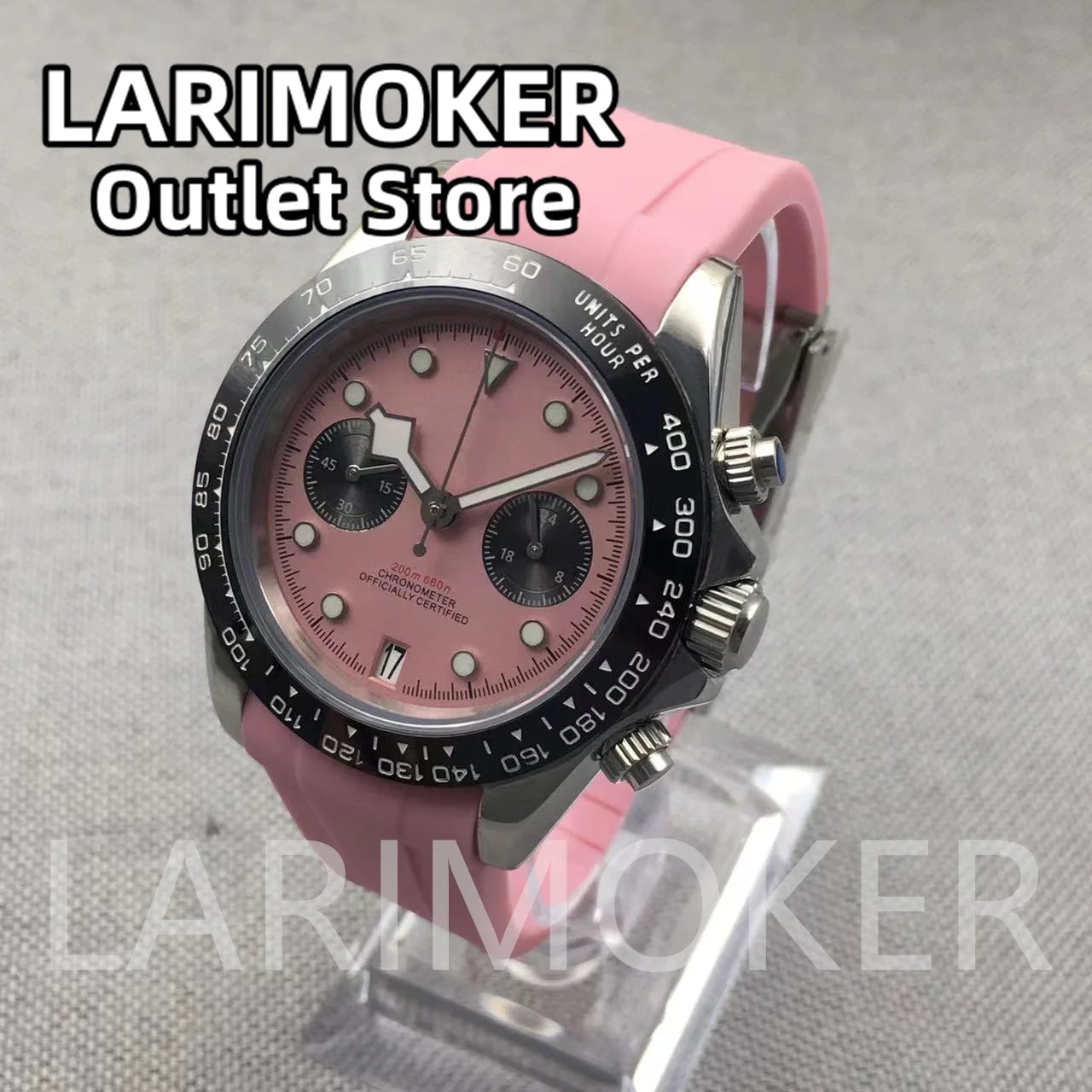 LARIMOKER 39mm Chronograph VK64 Quartz Watch For Men Sapphire Glass Luminous Hand Blue Black White Pink Rubber Bracelet Watch