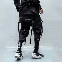 2023 Multi Pockets Tactical Hip Hop Cargo Pants Men High Street Casual Punk Techwear Harem Pants Webbing Buckle Elastic Waist