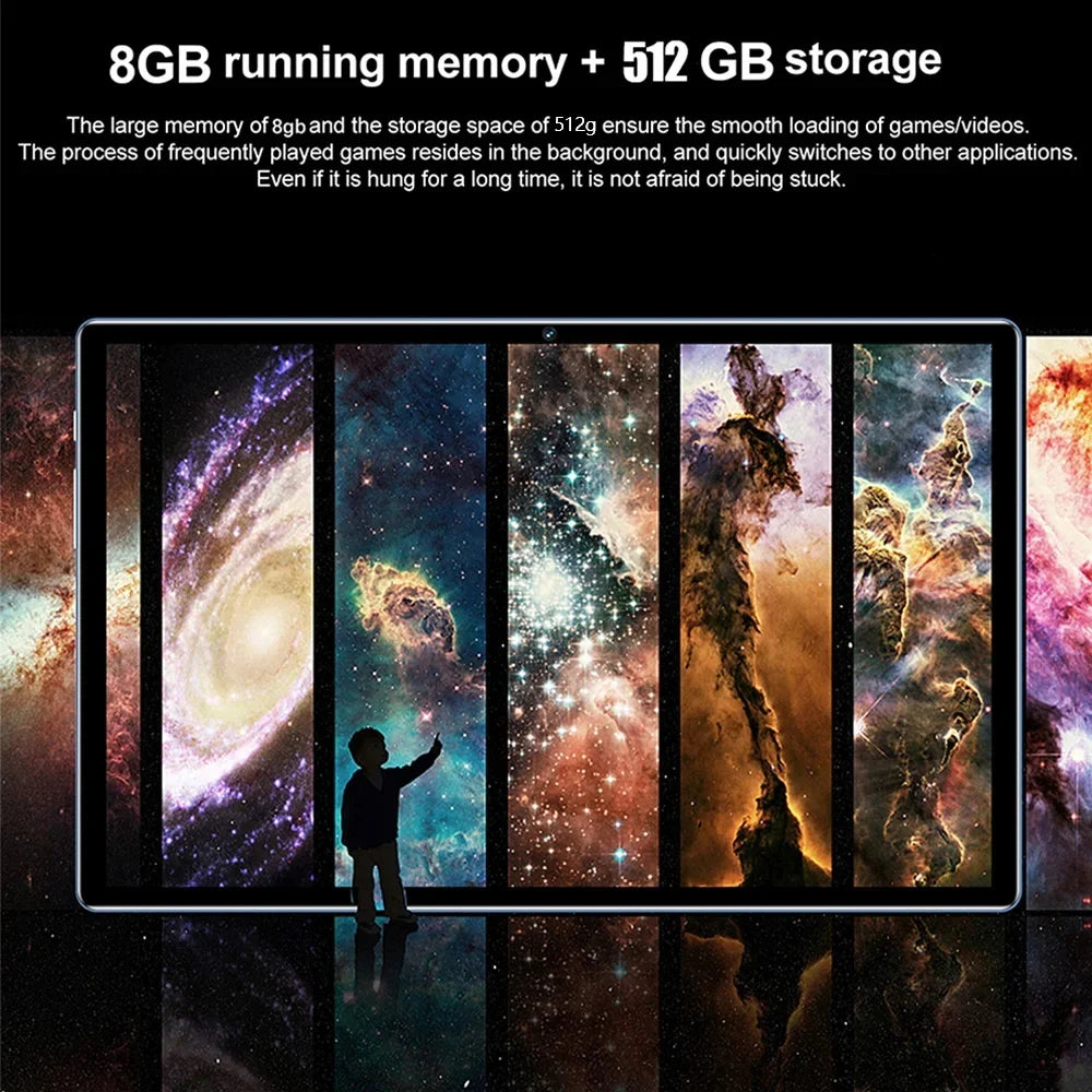 New 5G Pad Pro 10.1-Inch Android Tablet with 8GB RAM, 512GB ROM Octa core Support for calling,  Dual SIM card 8000mAh Battery