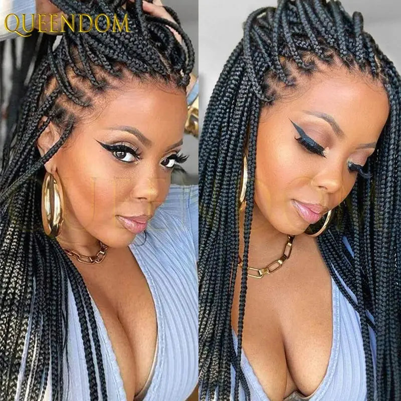 36'' Blonde Synthetic Long Cornrows Box Braided Full Lace Front Wig for Black Women Straight Lace Front Braiding Hair Wig