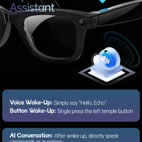 AI Smart Glasses 5 Million Pixels Recording Videos Photo Recognition Answer Translation 290mAh IP66 Waterproof Bluetooth Glasses