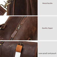 Men's Crazy Horse Leather Duffle Bag Large Capacity Travel Luggage Bag Fits 15'' Laptop & Shoes Durable Totes Bags for Business