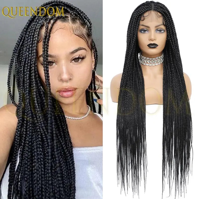 36'' Blonde Synthetic Long Cornrows Box Braided Full Lace Front Wig for Black Women Straight Lace Front Braiding Hair Wig