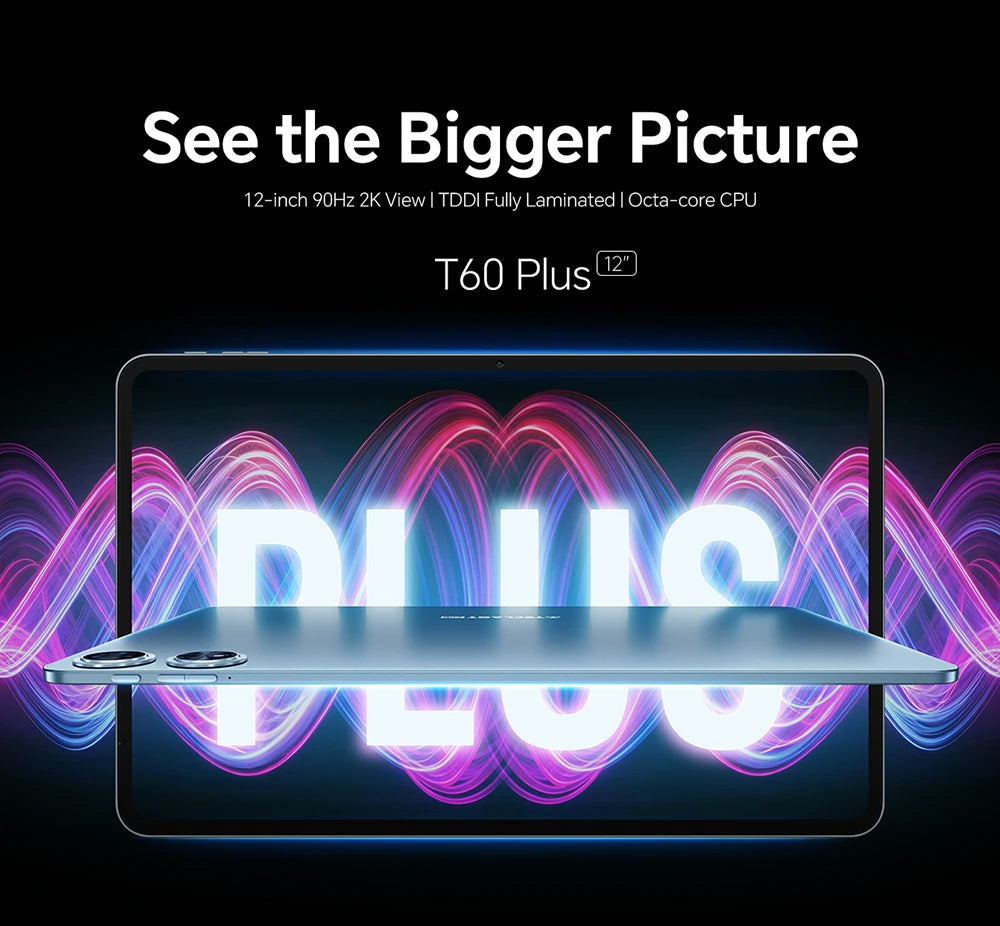 Teclast T60 Plus Tablet 12" 90Hz 2K Display Android 14 MTK G88 Octa-Core Max 16GB RAM 128GB ROM Widevine L1 4G LTE GPS 8000mAh
