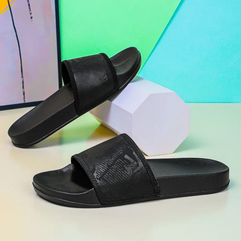Mens Slides Fashion Summer Luxury Slippers Cushion Beach Solid Slides Indoor Bathroom Anti Slip House Male Sandals