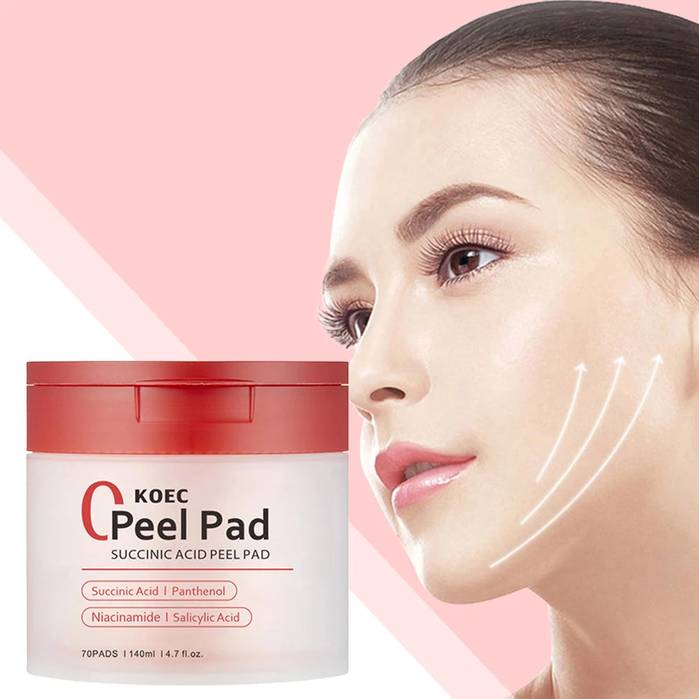 70pcs Red Succinic Acid Peeling Pads Gentle Exfoliation Peeling Pads With Succinic Acid Skin Acnes Cleaner Toner Pads