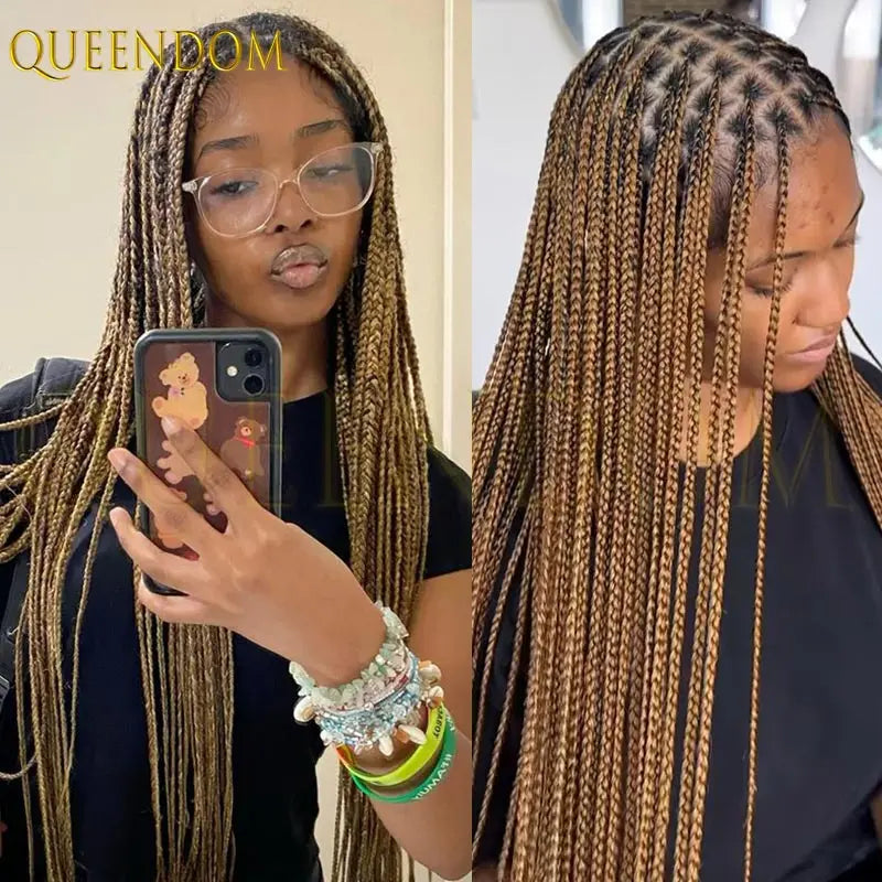 36'' Blonde Synthetic Long Cornrows Box Braided Full Lace Front Wig for Black Women Straight Lace Front Braiding Hair Wig