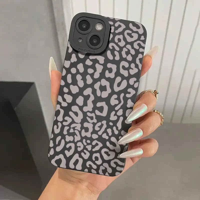 Animal Minimalist Gray Leopard Print Phone Case For iPhone 17 16 15 14 Pro Max 13 12 11 XS X XR 7 8 Plus Shockproof Bumper Cover