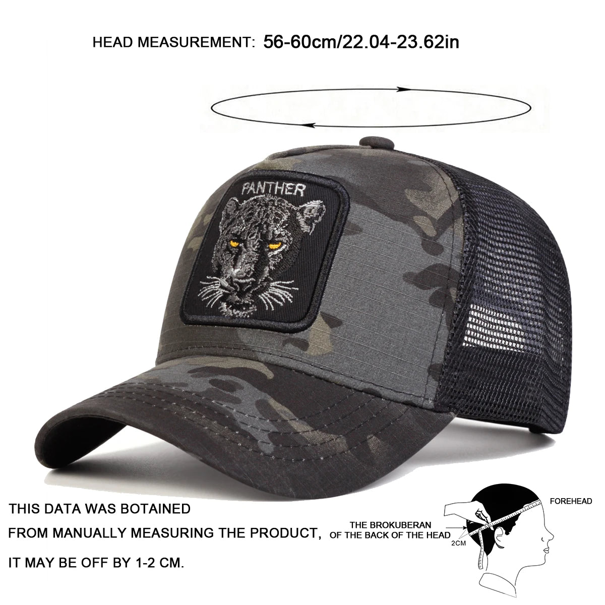 Unisex PANTHER Embroidery Baseball Net Caps Spring and Summer Outdoor Adjustable Casual Hats Sunscreen Hat