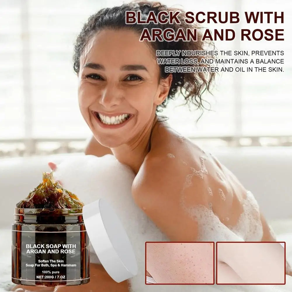 1pcs Black Beldi Soap With Argan And Rose 200g Morocco Black Beldi Soap Moisturizing Body Remove Acne Skin Care