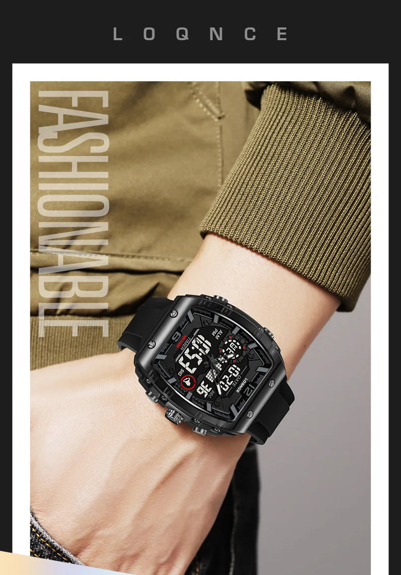 LOQNCE Sports Watches Fashion Men Watches 50m Waterproof Rectangle LED Big Dial Display Digital Watches LED Wristwatches Men
