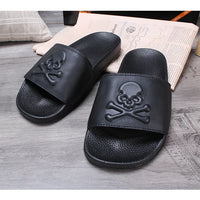 2025 New Arrival Men Genuine Leather Skull Slippers Men's Solid Flat Non-slip Rubber Soles Metal Skull Slides Unisex