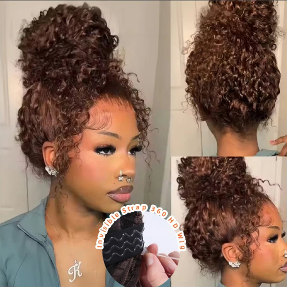 250 Density Invisi Strap 360 Full Hd Lace Frontal Human Hair Wigs Chocolate Brown Deep Wave 360 Glueless Wig Human Hair