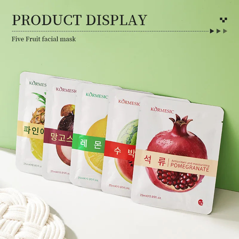 5pcs Kormesic Fruit-Infused Hydrating Face Mask Moisturizing Nourishing Hydrating Facial Skin Care Products