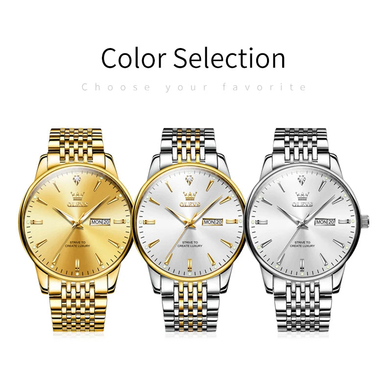 OLEVS Men's Watches Fashion Simple Calendar Week Luminous Waterproof  Steel Strap Man Watch Original Quartz Watches for Men 2929