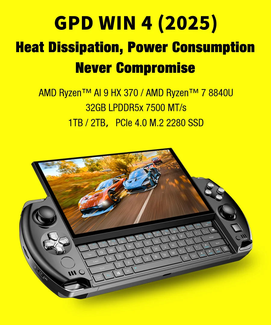 GPD 2025 WIN 4 32GB Memory RAM 1TB 2TB Hard Disk AMD 8840U HX370 Processor Handheld Gaming Portable Laptop Touch Screen Mini PC