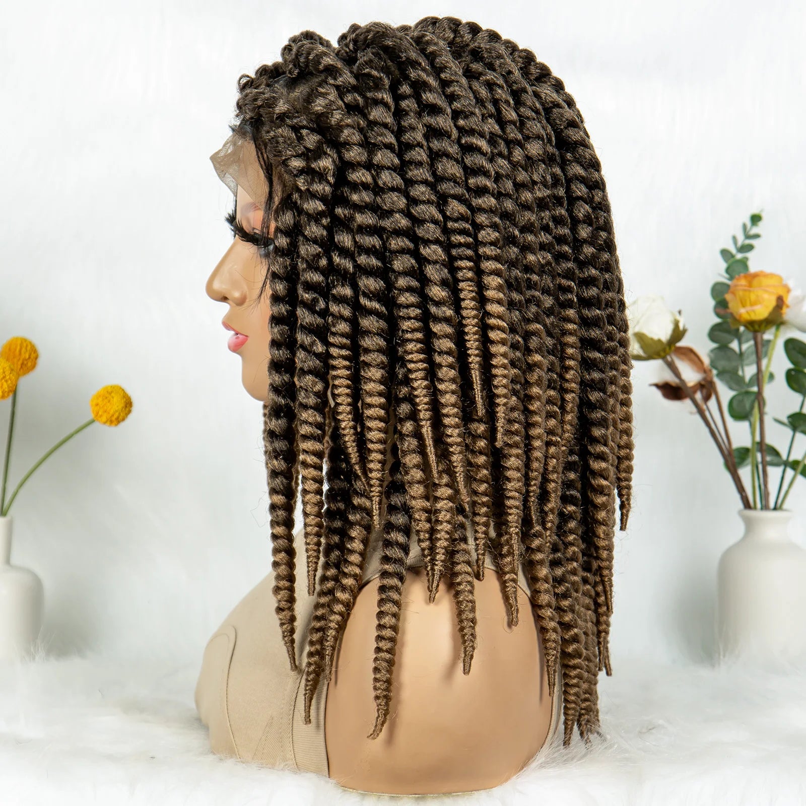 16" Full Lace Twisted Braided Wigs for Black Women Synthetic HD Lace Front Braids Wigs with Baby Hair Natural Lace Braiding Wigs