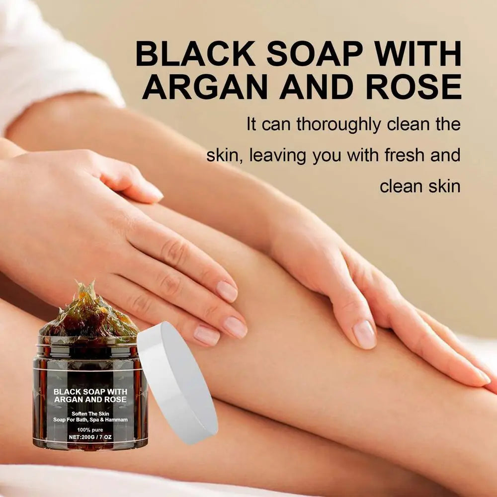 1pcs Black Beldi Soap With Argan And Rose 200g Morocco Black Beldi Soap Moisturizing Body Remove Acne Skin Care