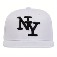 1PC Adjustable Snapback Caps For Men And Women, NY Embroidered Flat Hip Hop Sun Protection Casual Headwear For Travel Holidays