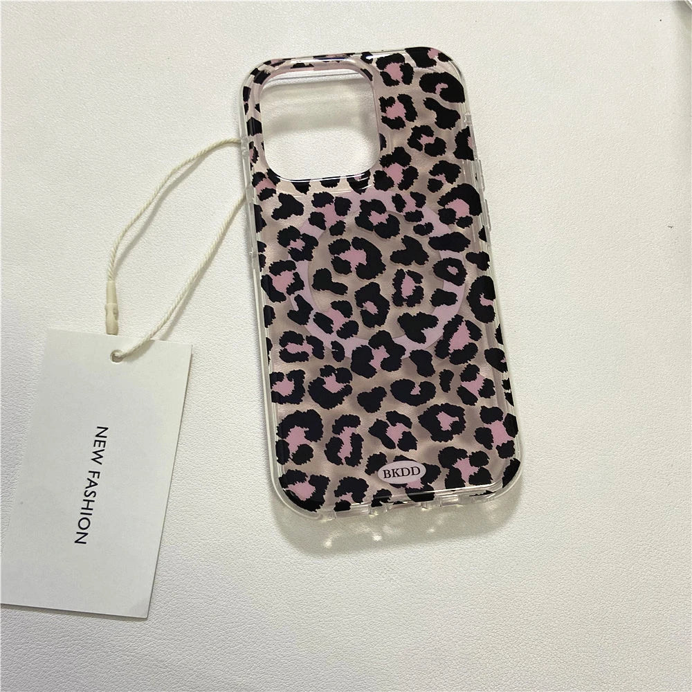 3D Luxury Leopard For Magsafe Grip Tok Phone Case for IPhone 17 16 15 13 Pro Max Wireless Charge Magnetic Stand Holder Cover