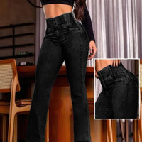 ALLUKASA 2025 autumn winter Elegant High Waist Button Front Casual Female Jeans Sexy Fashion Back Shirred Trouser Bottom - The Discount Plug