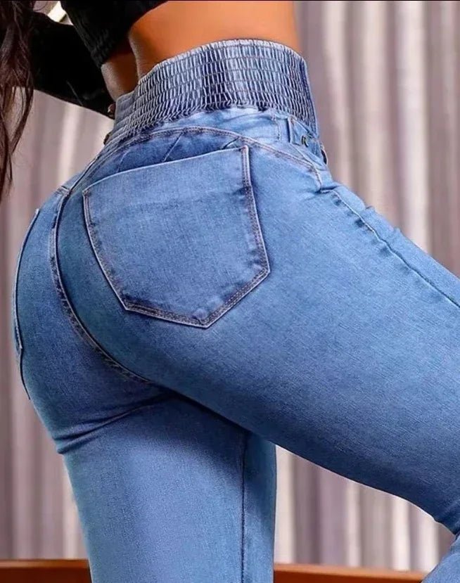 ALLUKASA 2025 autumn winter Elegant High Waist Button Front Casual Female Jeans Sexy Fashion Back Shirred Trouser Bottom - The Discount Plug