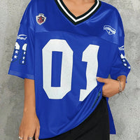 American Sports Fashion V - Neck T-Shirt Street Y2K Hip - Hop Jersey Women's Loose Breathable Quick Drying Casual Versatile Top - The Discount Plug