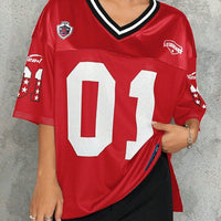 American Sports Fashion V - Neck T-Shirt Street Y2K Hip - Hop Jersey Women's Loose Breathable Quick Drying Casual Versatile Top - The Discount Plug