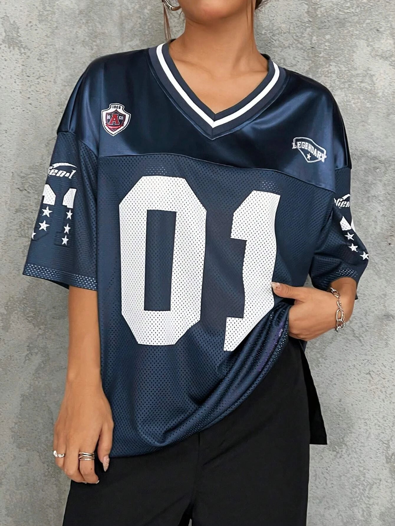 American Sports Fashion V - Neck T-Shirt Street Y2K Hip - Hop Jersey Women's Loose Breathable Quick Drying Casual Versatile Top - The Discount Plug