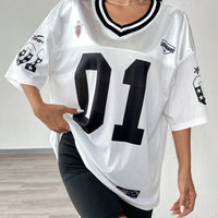 American Sports Fashion V - Neck T-Shirt Street Y2K Hip - Hop Jersey Women's Loose Breathable Quick Drying Casual Versatile Top - The Discount Plug