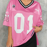 American Sports Fashion V - Neck T-Shirt Street Y2K Hip - Hop Jersey Women's Loose Breathable Quick Drying Casual Versatile Top - The Discount Plug