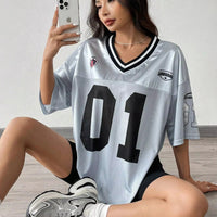 American Sportswear Fashion V - neck T-shirt And Sweatshirt For Women Loose Quick - drying Casual And Versatile Hip - hop Street Top - The Discount Plug