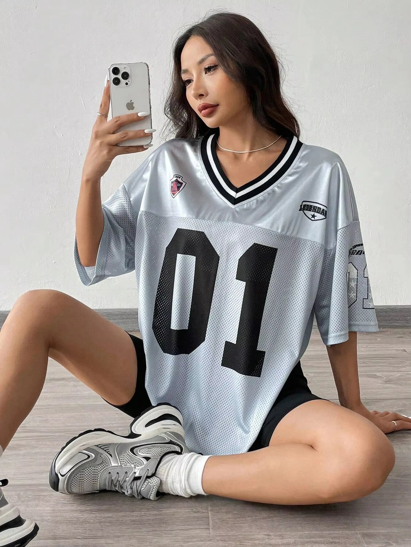 American Sportswear Fashion V - neck T-shirt And Sweatshirt For Women Loose Quick - drying Casual And Versatile Hip - hop Street Top - The Discount Plug