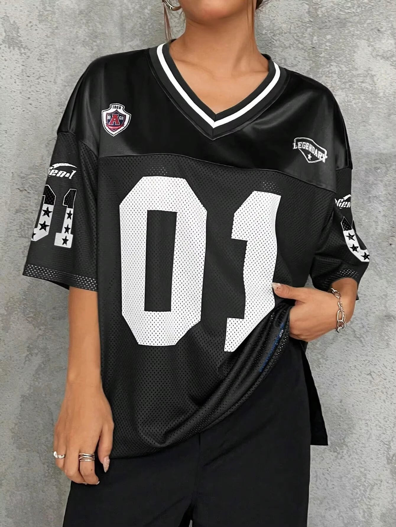 American Sportswear Fashion V - neck T-shirt And Sweatshirt For Women Loose Quick - drying Casual And Versatile Hip - hop Street Top - The Discount Plug