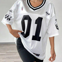 American Sportswear Fashion V - neck T-shirt And Sweatshirt For Women Loose Quick - drying Casual And Versatile Hip - hop Street Top - The Discount Plug