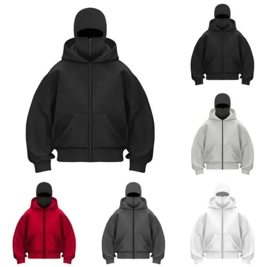 Balaclava Men Zip Hoodie Winter Warm Casual Sweatshirt Y2K with Hooded Face Mask Zipper Design Sports Jacket Outdoor Activities - The Discount Plug