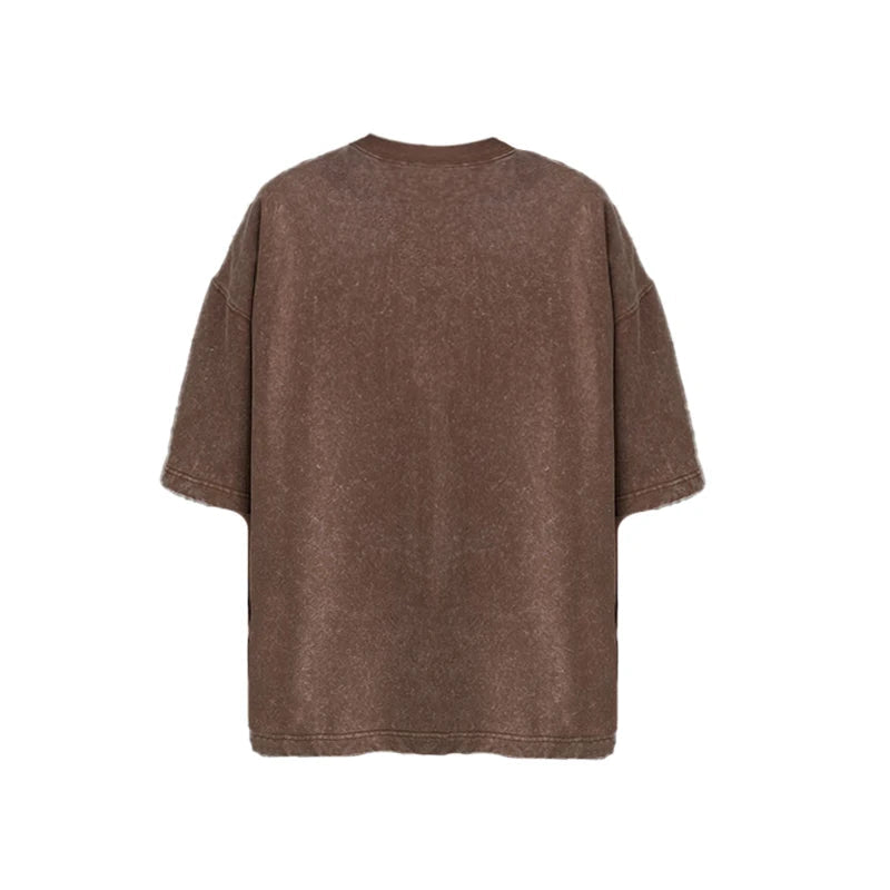 Bamboo Leaf Pattern Short Sleeve Heavy Fabric Acid Washed Men's T-shirt Men Woman Streetwear Oversized Loose Tops Summer Tees - The Discount Plug