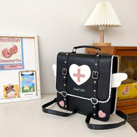 Adorable Kawaii Womens Backpack - Fashion-Forward Flap with Buckles & Rivets Decor - Versatile School or Casual Handbag
