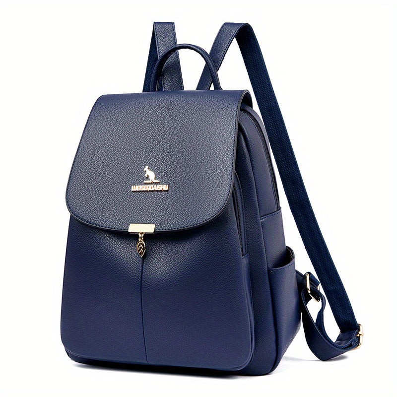 Chic & Stylish Women's Backpack: Solid Faux Leather, Secure Zipper, Metal Accents – Perfect for School and Travel