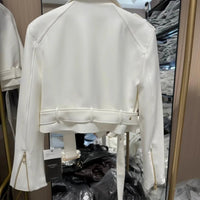 Korean version of the long - sleeved motorcycle jacket jacket women's spring and autumn new fashion temperament Joker suit collar - The Discount Plug