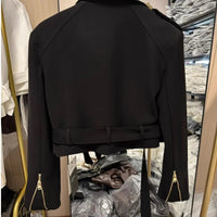 Korean version of the long - sleeved motorcycle jacket jacket women's spring and autumn new fashion temperament Joker suit collar - The Discount Plug