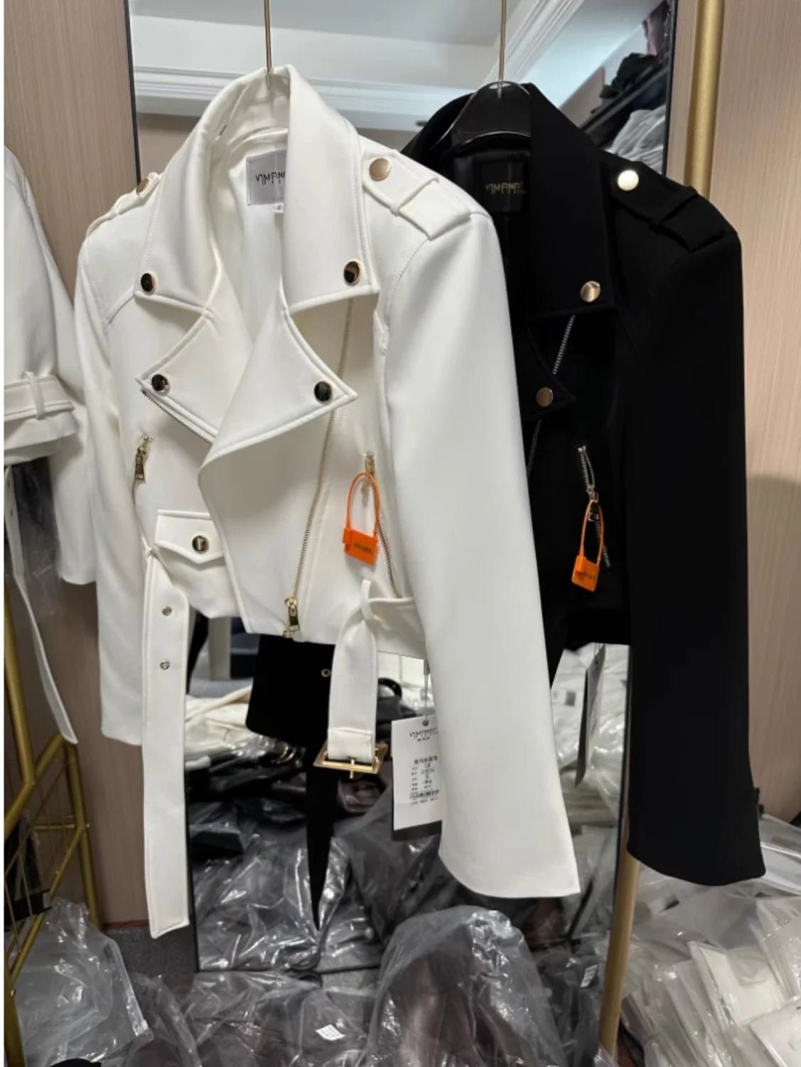 Korean version of the long - sleeved motorcycle jacket jacket women's spring and autumn new fashion temperament Joker suit collar - The Discount Plug