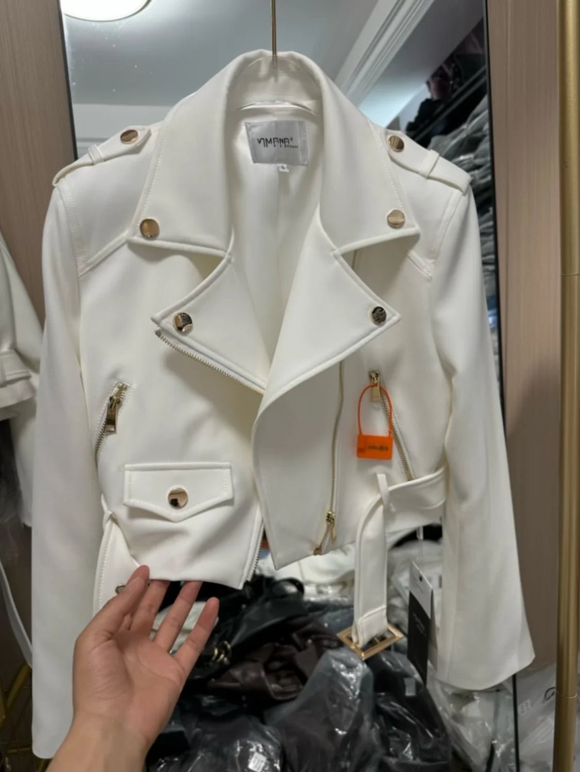 Korean version of the long - sleeved motorcycle jacket jacket women's spring and autumn new fashion temperament Joker suit collar - The Discount Plug