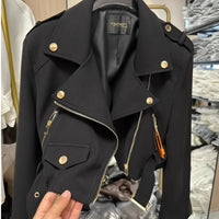Korean version of the long - sleeved motorcycle jacket jacket women's spring and autumn new fashion temperament Joker suit collar - The Discount Plug